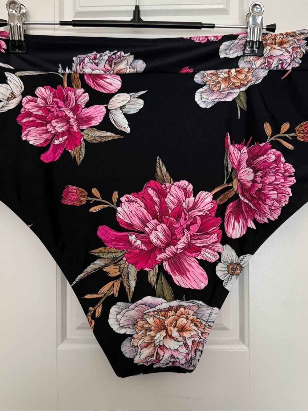 Cupshe Black Floral High-Waist Bikini Bottoms with Pink & White Blooms - Picture 2 of 4